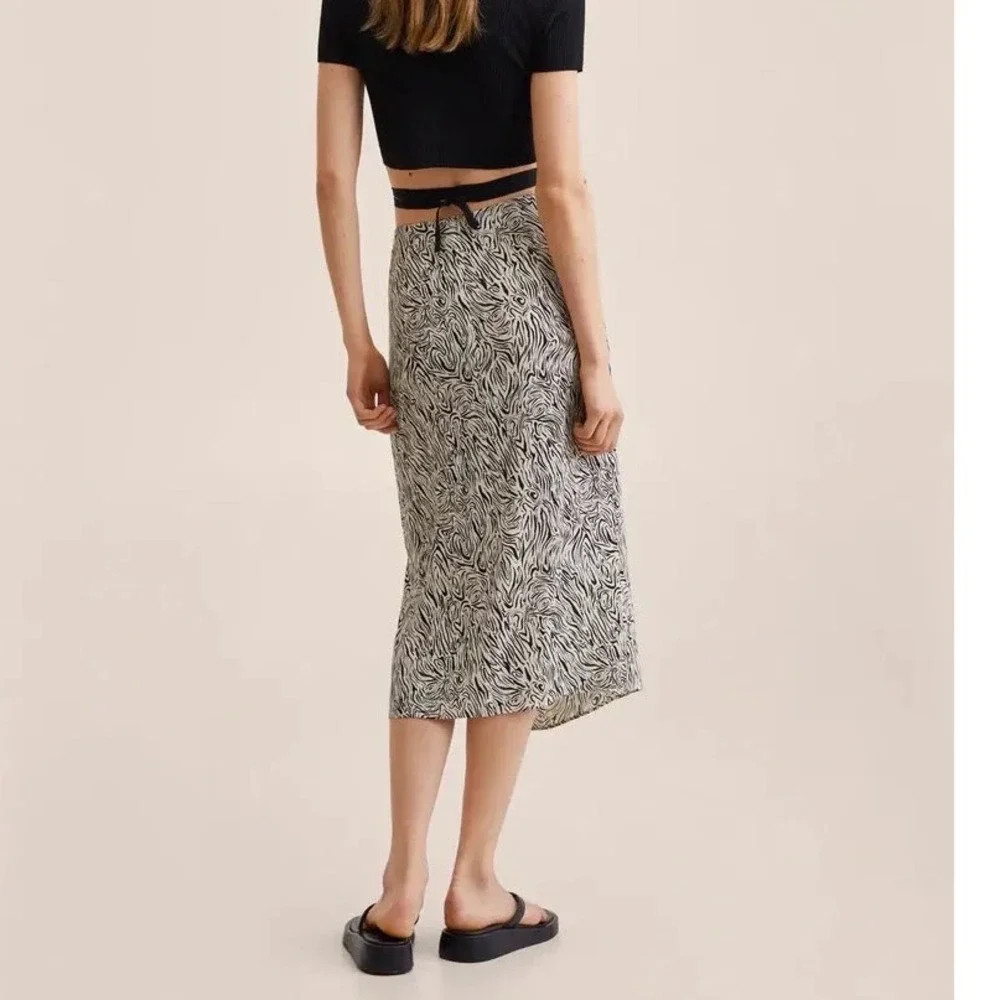 Mango Zebra Print Patterned Midi Wrap Skirt Black White‎ Size XS